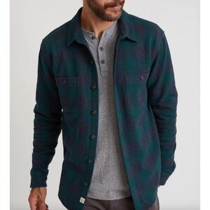 Marine Layer Owen Brushed Stretch Twill Shirt Buffalo Check Green Blue Sz Marge